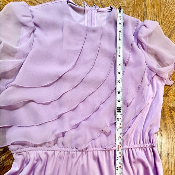 VINTAGE waterfall ruffle dress formal gown chiffon lavender 60s 70s mid century - Picture 13 of 15